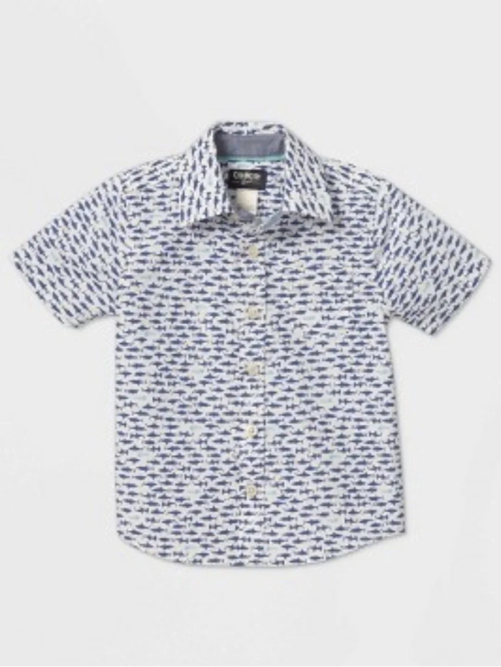 OshKosh B'gosh|White and Blue DitsyShark-Print Button-Down Shirt with collar•NWT